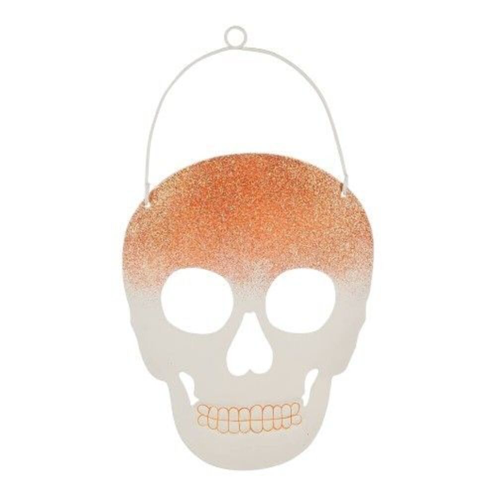 Metal Hanging Skull Head Face Mask Wall Party Decor Peach Coral Glitter Holiday